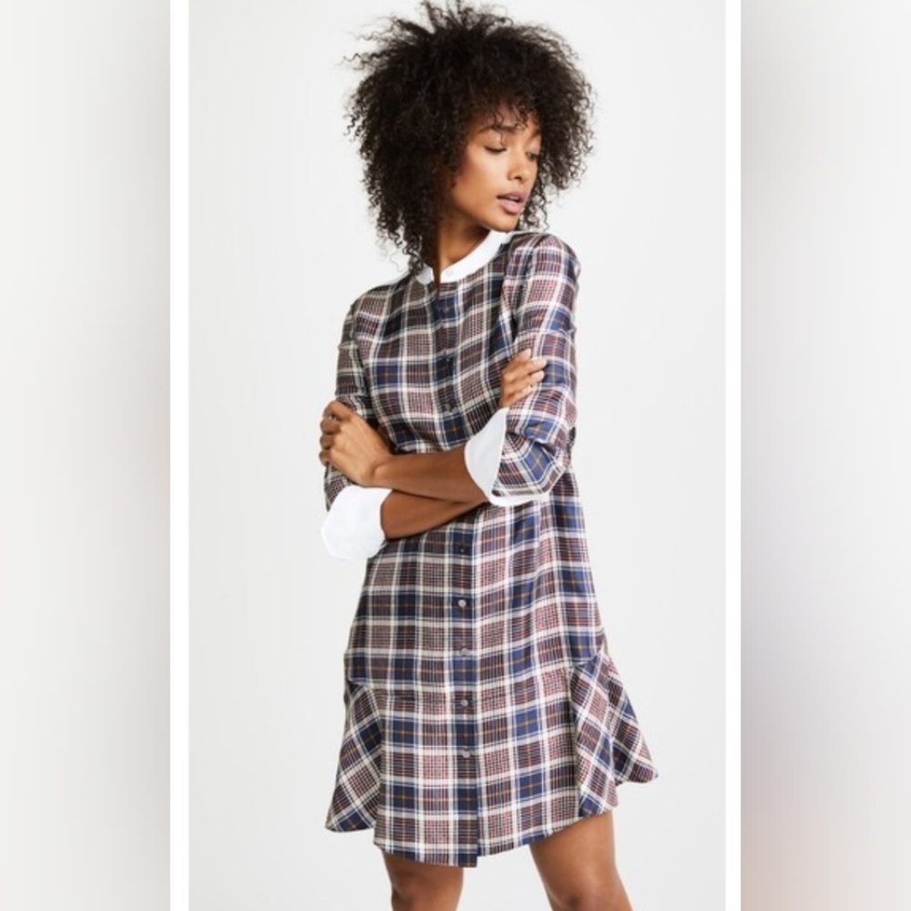 Tory Burch Plaid Silk Long Sleeve Dress